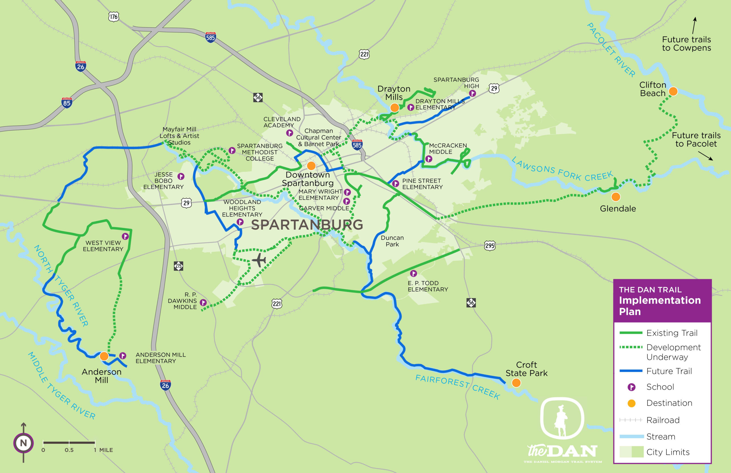 PAL. Play. Advocate. Live well. The Daniel Morgan Trail System Spartanburg 2022 jan map